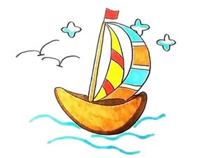米老师海上的帆船简笔画