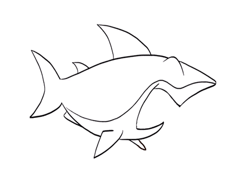 凶猛卡通鲨鱼简笔画