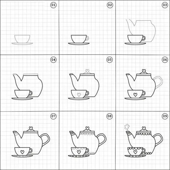 茶壶茶具用品简笔画
