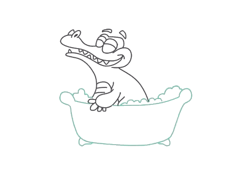 卡通爱洗澡的小顽皮鳄鱼简笔画