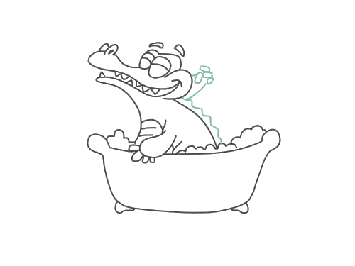 卡通爱洗澡的小顽皮鳄鱼简笔画