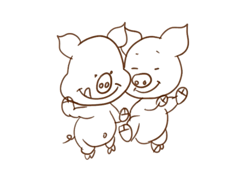 两只跳舞的小猪简笔画