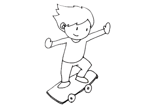 滑滑板简笔画小孩图片