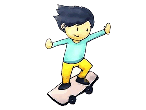 学滑板的小男孩简笔画