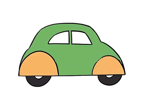 卡通绿色小汽车简笔画简单四步画