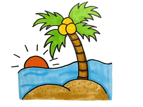 海边风景椰子树简笔画