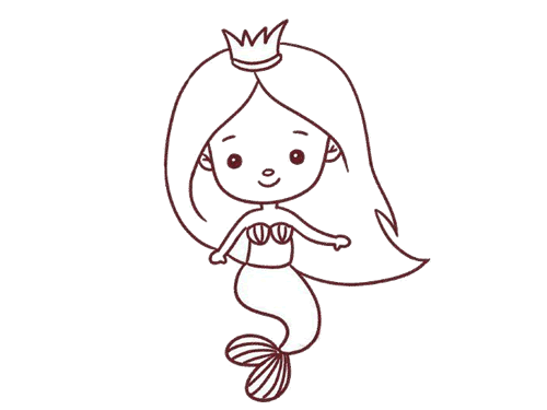 贝壳美人鱼 简笔画图片