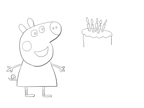 小猪佩奇与生日蛋糕简笔画