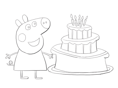 小猪佩奇与生日蛋糕简笔画