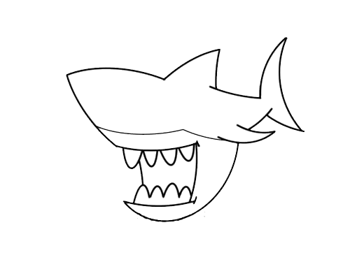 张大嘴的凶狠的鲨鱼简笔画