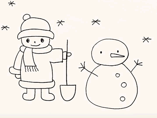 小孩子堆雪人的简笔画图片