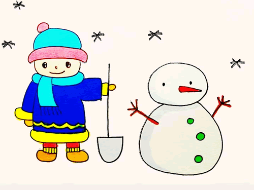 儿童堆雪人简笔画彩色图片